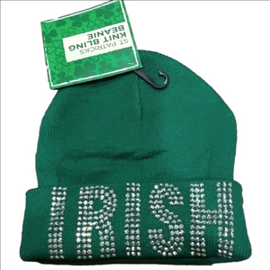 St Patricks Day Knit Beanie Saint Paddys Day Kiss Me Im Irish Stud Bling Beanie